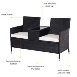 OUTSUNNY Rattan Love Seat Black 15 OUTSUNNY Rattan Love Seat Black -GardenChic Elegant Shop 4 3 195 16