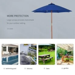 OUTSUNNY Garden Parasol Wooden Blue 2.5m -GardenChic Elegant Shop 4 3 195 3