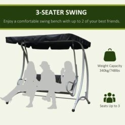 OUTSUNNY Three Person Steel Swing Chair Black -GardenChic Elegant Shop 4 4 111 45