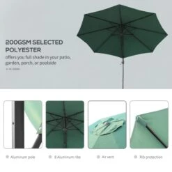 OUTSUNNY Cantilever Parasol 360 Rotation Green 3m 18 OUTSUNNY Cantilever Parasol 360 Rotation Green 3m -GardenChic Elegant Shop 4 4 111 61