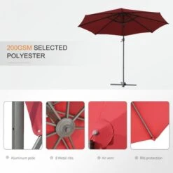 OUTSUNNY Cantilever Parasol 360 Rotation Red 3m 17 OUTSUNNY Cantilever Parasol 360 Rotation Red 3m -GardenChic Elegant Shop 4 4 111 63