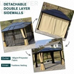 OUTSUNNY Garden Gazebo Steel Beige 3.5m -GardenChic Elegant Shop 4 4 162