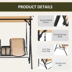 OUTSUNNY 2-Seat Swing Chair Steel Frame Adjustable Canopy Sling Seats W/Middle Table -GardenChic Elegant Shop 4 4 182 23
