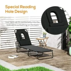 OUTSUNNY Reclining Adjustable Sun Lounger With Black Cushion -GardenChic Elegant Shop 4 4 187 12