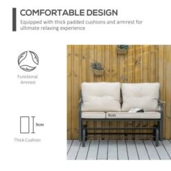 OUTSUNNY Glider Bench With Cushions Khaki 2-Seater -GardenChic Elegant Shop 4 4 224