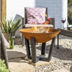 Icarus Oxidised Cast Iron Firepit With Steel Legs Small 7 Icarus Oxidised Cast Iron Firepit With Steel Legs Small -GardenChic Elegant Shop 402678 3