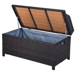 OUTSUNNY Rattan Storage Bench With Inner Linings Brown 2-Seater -GardenChic Elegant Shop 411766.1