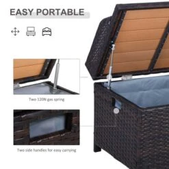OUTSUNNY Rattan Storage Bench With Inner Linings Brown 2-Seater -GardenChic Elegant Shop 411766.4
