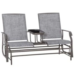 OUTSUNNY Glider Bench With Center Table Light Grey 2-Seater -GardenChic Elegant Shop 411831.1
