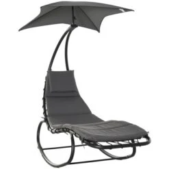 OUTSUNNY Rocking Lounger With Canopy And Cushions Dark Grey -GardenChic Elegant Shop 411838.1