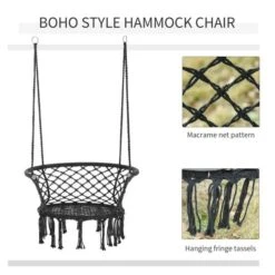 OUTSUNNY Hanging Hammock Macrame With Soft Cushion Dark Grey -GardenChic Elegant Shop 411841.5