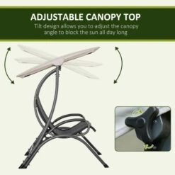 OUTSUNNY Hammock Bench With Canopy And Texteline Seats Beige 2-Seater 17 OUTSUNNY Hammock Bench With Canopy And Texteline Seats Beige 2-Seater -GardenChic Elegant Shop 411842 3