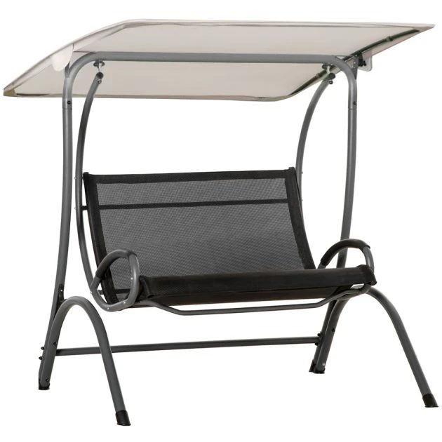 OUTSUNNY Hammock Bench With Canopy And Texteline Seats Beige 2-Seater 8 OUTSUNNY Hammock Bench With Canopy And Texteline Seats Beige 2-Seater - Image 6