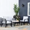OUTSUNNY Sofa 4-Piece Set With Coffee Table Aluminium Black 4-Seater