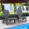 OUTSUNNY Wooden Double Adirondack Chairs Center Table Grey 2-Seater