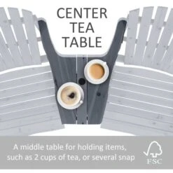 OUTSUNNY Wooden Double Adirondack Chairs Center Table Grey 2-Seater -GardenChic Elegant Shop 411859.5