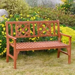 OUTSUNNY Wooden Foldable Bench Brown 2-Seater
