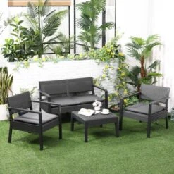 OUTSUNNY Rattan With Cushions Grey 4-Seater