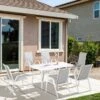 OUTSUNNY Outdoor Dining Table With Parasol Hole White Grey 6-Seater -GardenChic Elegant Shop 411887 1