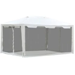 OUTSUNNY 3m X 4m Party Marquee Tent With Mesh Sidewalls White -GardenChic Elegant Shop 411889.1