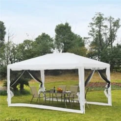 OUTSUNNY 3m X 4m Party Marquee Tent With Mesh Sidewalls White