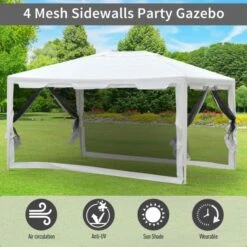OUTSUNNY 3m X 4m Party Marquee Tent With Mesh Sidewalls White -GardenChic Elegant Shop 411889.4