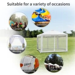 OUTSUNNY 3m X 4m Party Marquee Tent With Mesh Sidewalls White -GardenChic Elegant Shop 411889.7