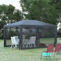 OUTSUNNY 3m X 4m Party Marquee Tent With Mesh Sidewalls Grey