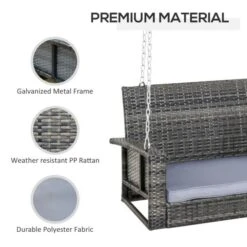 OUTSUNNY Hanging Rattan Swing Bench Grey 2-Seater -GardenChic Elegant Shop 412002.4