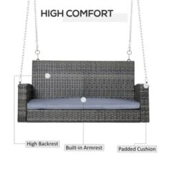 OUTSUNNY Hanging Rattan Swing Bench Grey 2-Seater -GardenChic Elegant Shop 412002.5