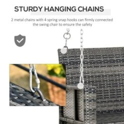 OUTSUNNY Hanging Rattan Swing Bench Grey 2-Seater -GardenChic Elegant Shop 412002.6