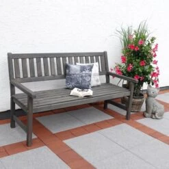 Johanna Wooden Garden Bench Grey 3 Seater