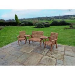 Wooden Garden Double Chair & Bench Set Angled 4 Seat VS117
