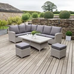 Barbados Corner Set Long Right With Polywood Top Stone Grey