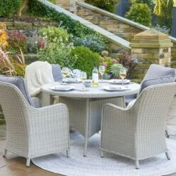 Antigua Round Dining Set With Ceramic Top 4 Seater Stone Grey -GardenChic Elegant Shop 416664 10