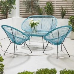 Rio 4 Piece Seating Set Blue PU