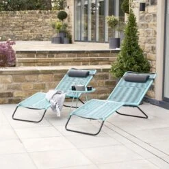 Rio Sun Loungers 2 Piece Set PU Blue