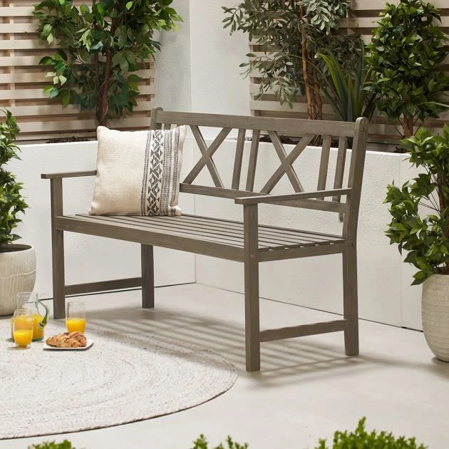 Cambridge Acacia Wood Bench Antique Grey 3 Seater 4 Cambridge Acacia Wood Bench Antique Grey 3 Seater - Image 2