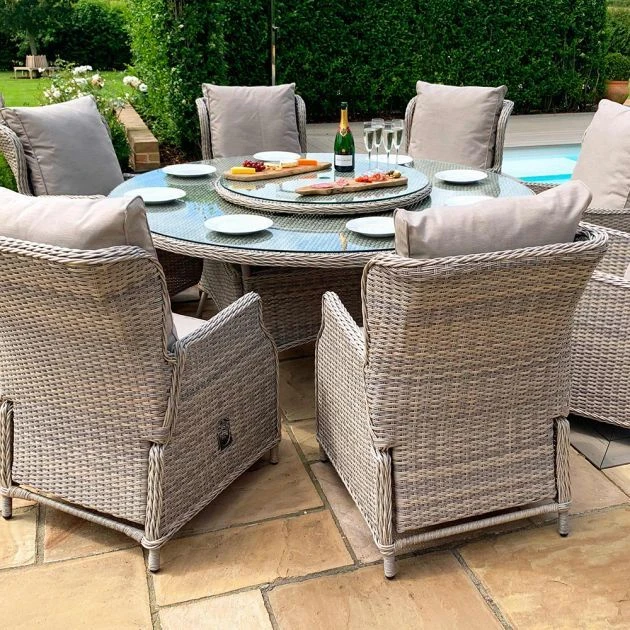 Maze Cotswold Round Dining Set Reclining 8 Seater With Woven Lazy Susan 4 Maze Cotswold Round Dining Set Reclining 8 Seater With Woven Lazy Susan - Image 2
