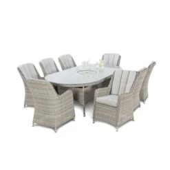Maze Oxford Oval Ice Bucket Dining Set With Venice Chairs And Lazy Susan 8 Seater