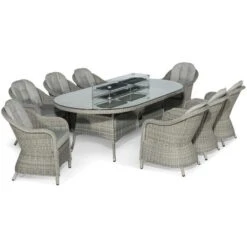 Maze Oxford Oval Fire Pit Dining Set With Heritage Chairs 8 Seater