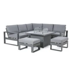 Maze Amalfi Corner Dining Set With Square Fire Pit Table Aluminium Grey