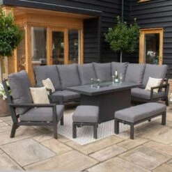 Maze Manhattan Reclining Corner Dining Set With Fire Pit And Armchair Aluminium -GardenChic Elegant Shop 416973 5