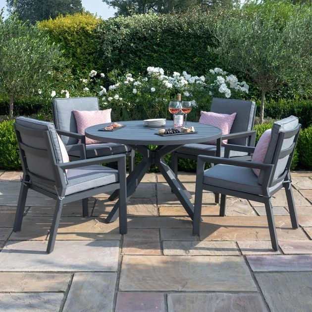Maze New York Round Dining Set Aluminium Grey 4 Seater 4 Maze New York Round Dining Set Aluminium Grey 4 Seater - Image 2