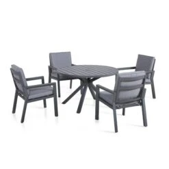 Maze New York Round Dining Set Aluminium Grey 4 Seater