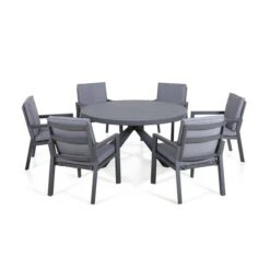 Maze New York Round Dining Set Aluminium Grey 6 Seater