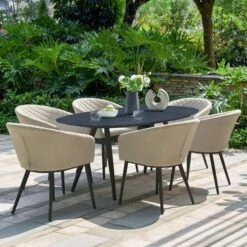 Maze Outdoor Fabric Ambition Oval Dining Set 6 Seater Oatmeal -GardenChic Elegant Shop 417045 10
