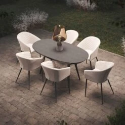 Maze Outdoor Fabric Ambition Oval Dining Set 6 Seater Oatmeal -GardenChic Elegant Shop 417045 2 1