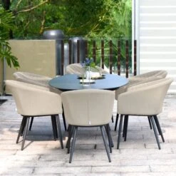 Maze Outdoor Fabric Ambition Oval Dining Set 6 Seater Oatmeal -GardenChic Elegant Shop 417045 6