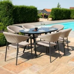Maze Outdoor Fabric Pebble Oval Dining Set 6 Seater Taupe -GardenChic Elegant Shop 417103 4